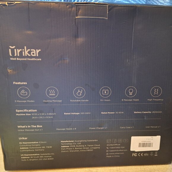 Urikar Pro 2 Heated Massage Gun Deep Tissue, 2021 All New Muscle Black - Picture 9 of 9
